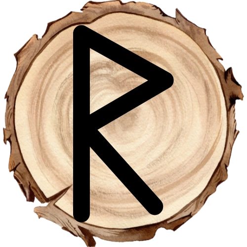 Raidho rune on a wooden disc