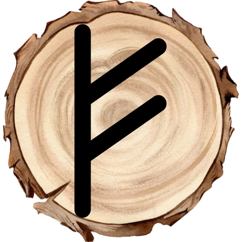 Fehu rune on a wooden disc