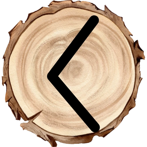 Kenaz rune on a wooden disc