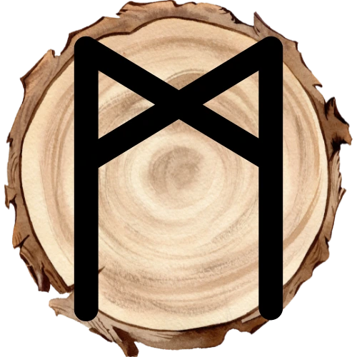 Mannaz rune on a wooden disc