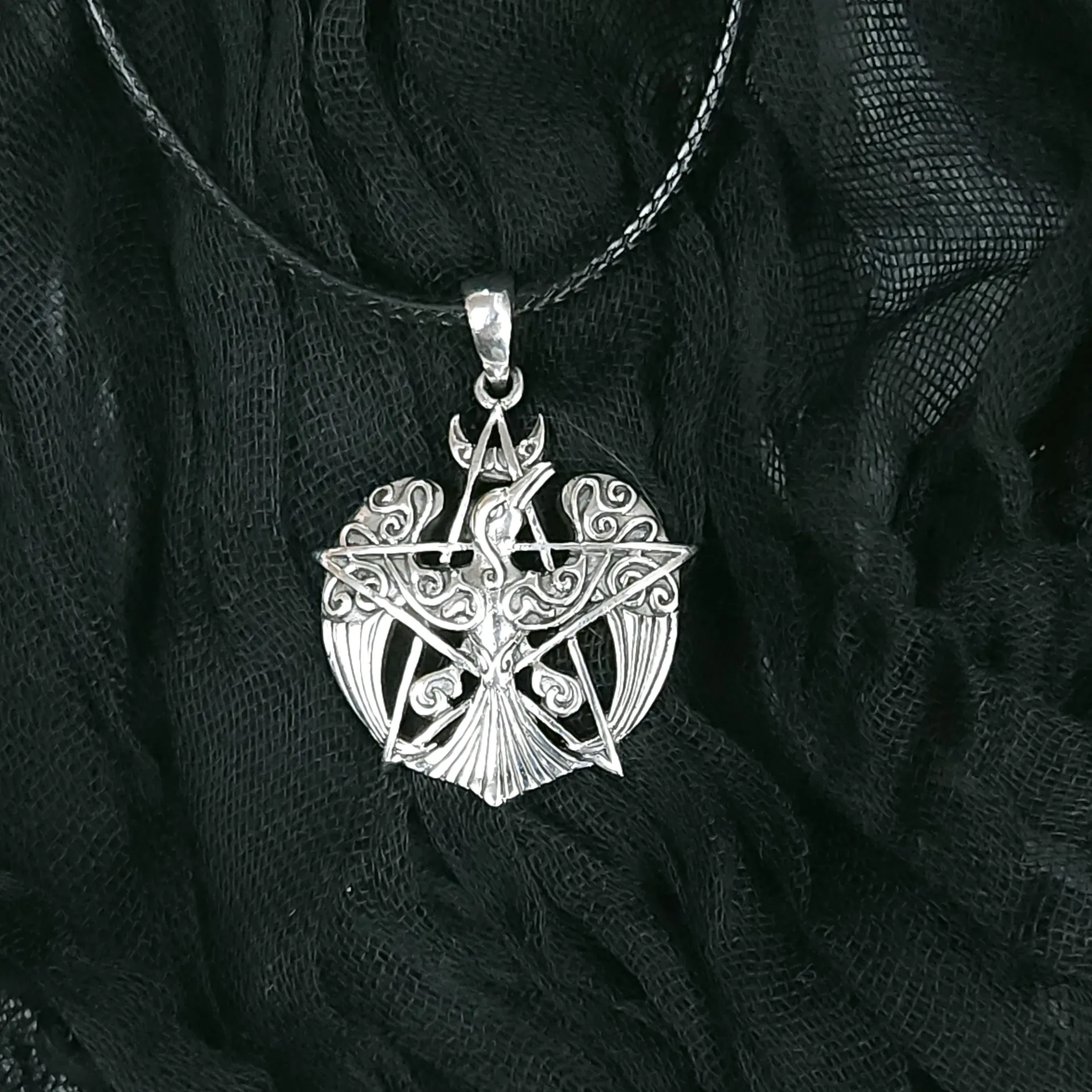 Crescent Raven Pentacle Pendant