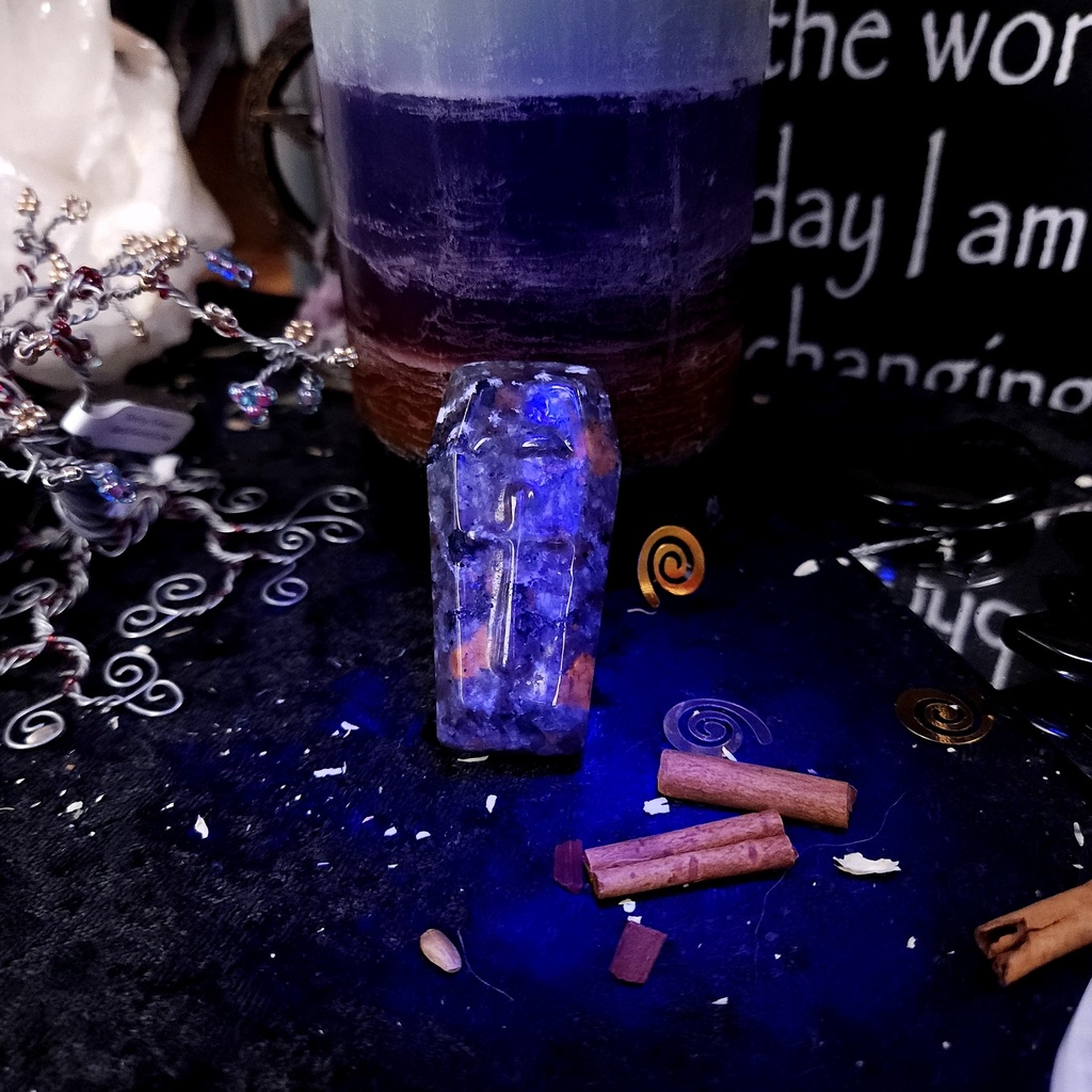 [12232] Crystal Coffin Carving — Sword Motif (Fluorite)