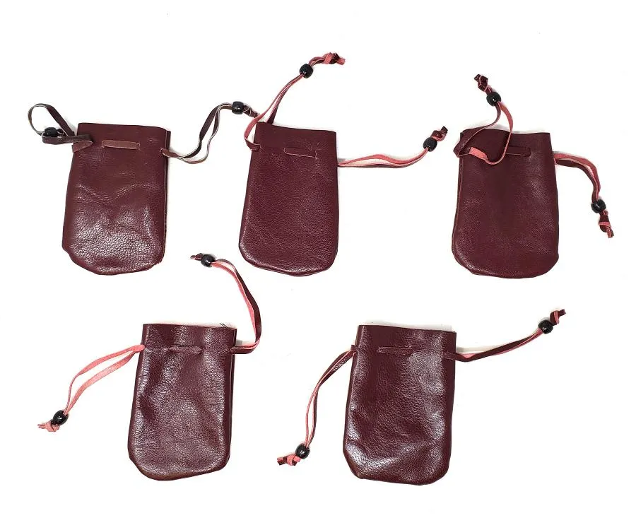 Maroon Leather Drawstring Pouch