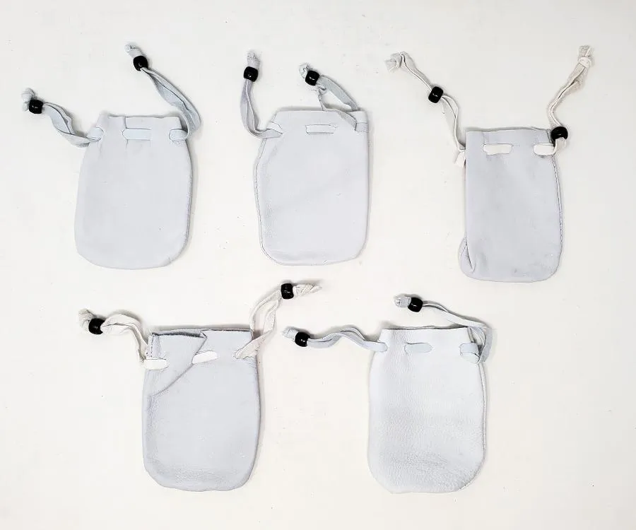 White Leather Drawstring Pouch