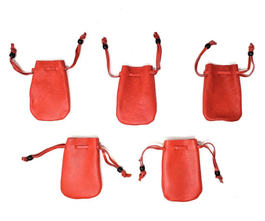 Red Leather Drawstring Pouch