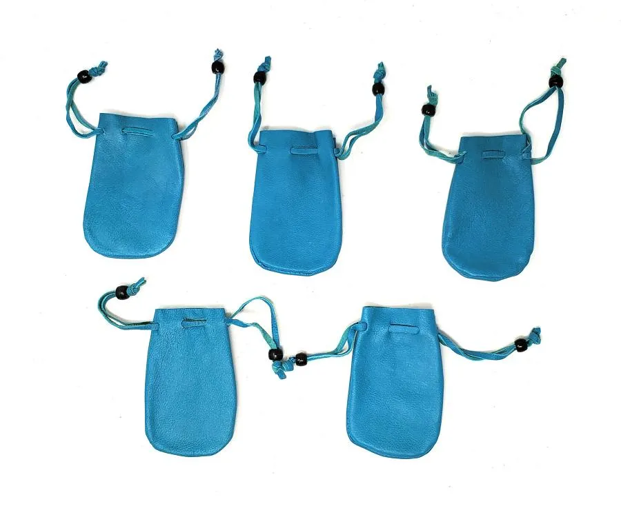 Turquoise Leather Drawstring Pouch