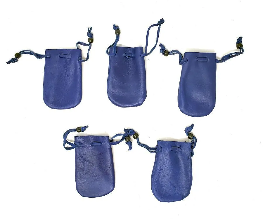 Blue Leather Drawstring Pouch