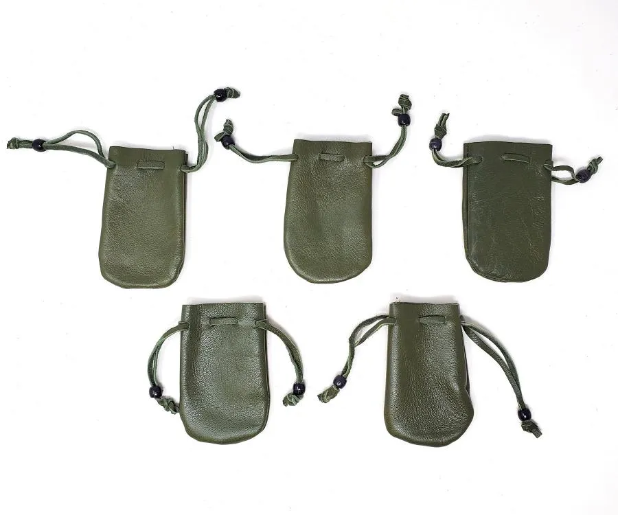 Green Leather Drawstring Pouch