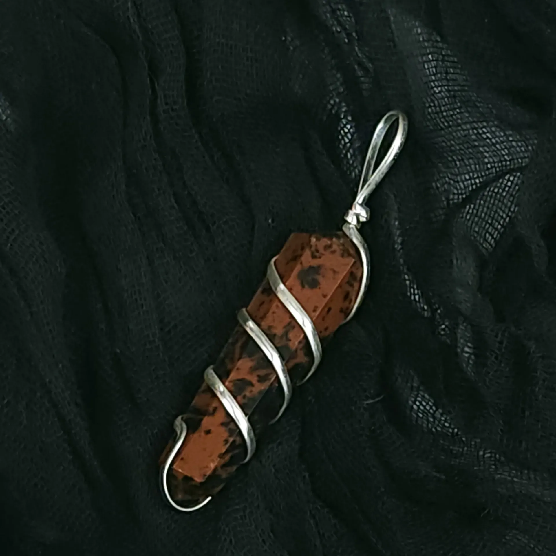 [9883] Wire Wrapped Mahogany Obsidian Pendant
