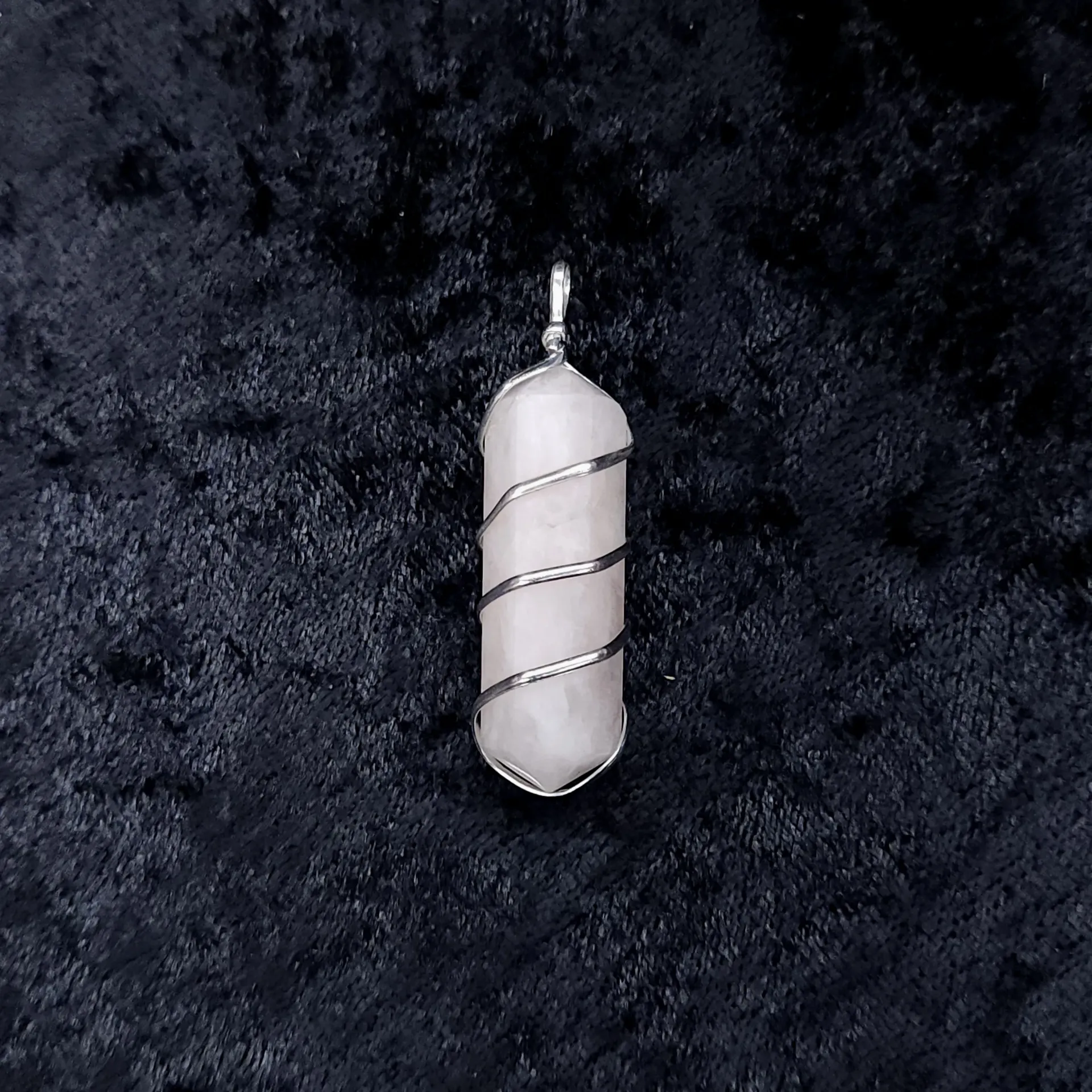 [9936] Rose Quartz Double-Point Pendant, Wire-Wrapped