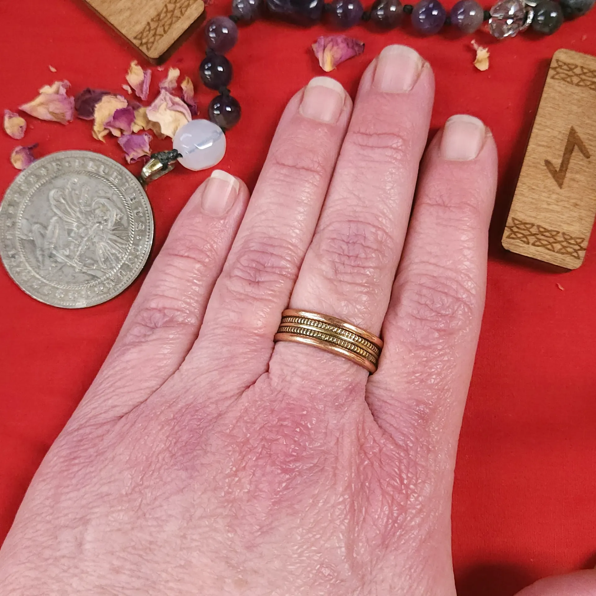 Silver and Copper Triple Band Ring