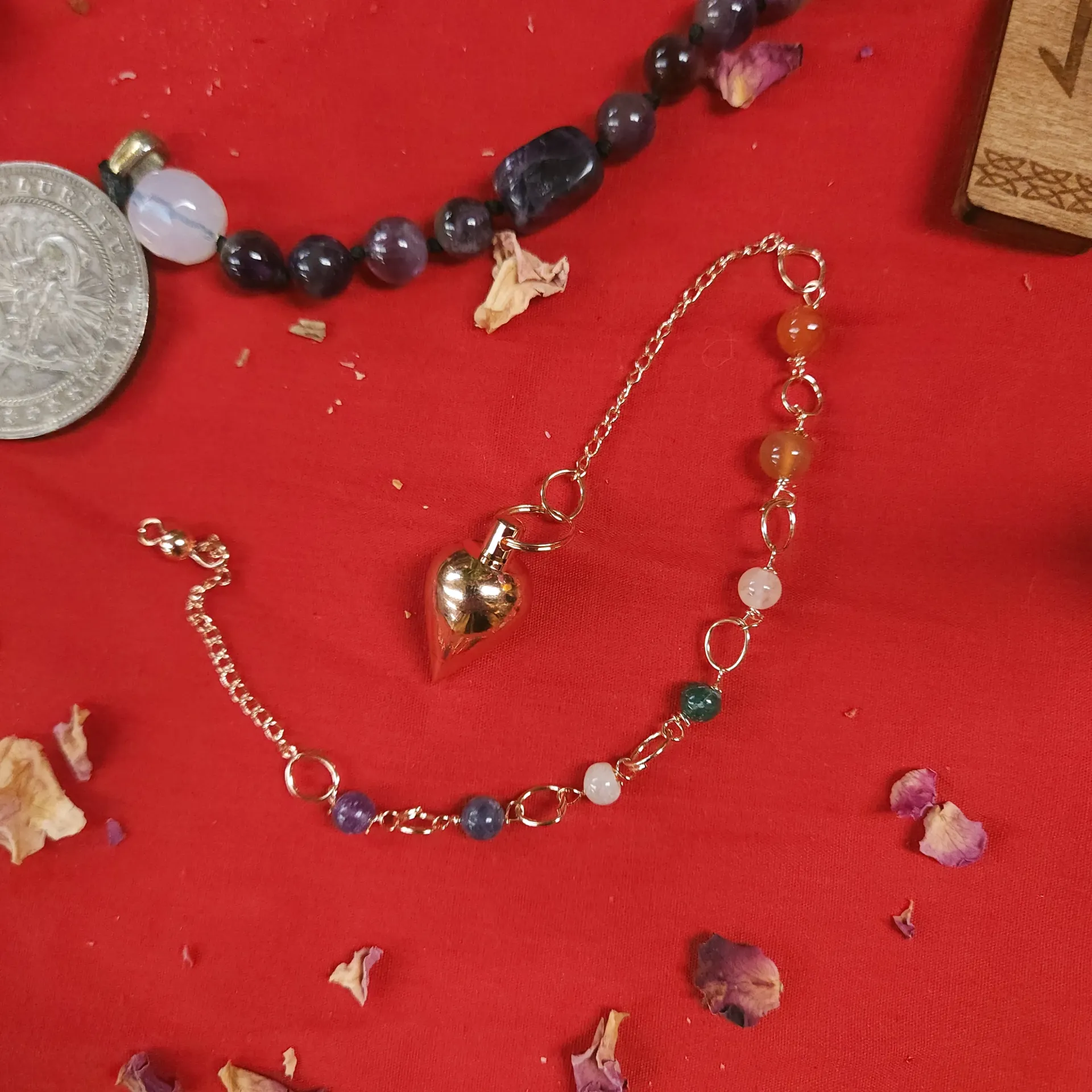 Heart Copper Pendulum w/ Chakra Beads