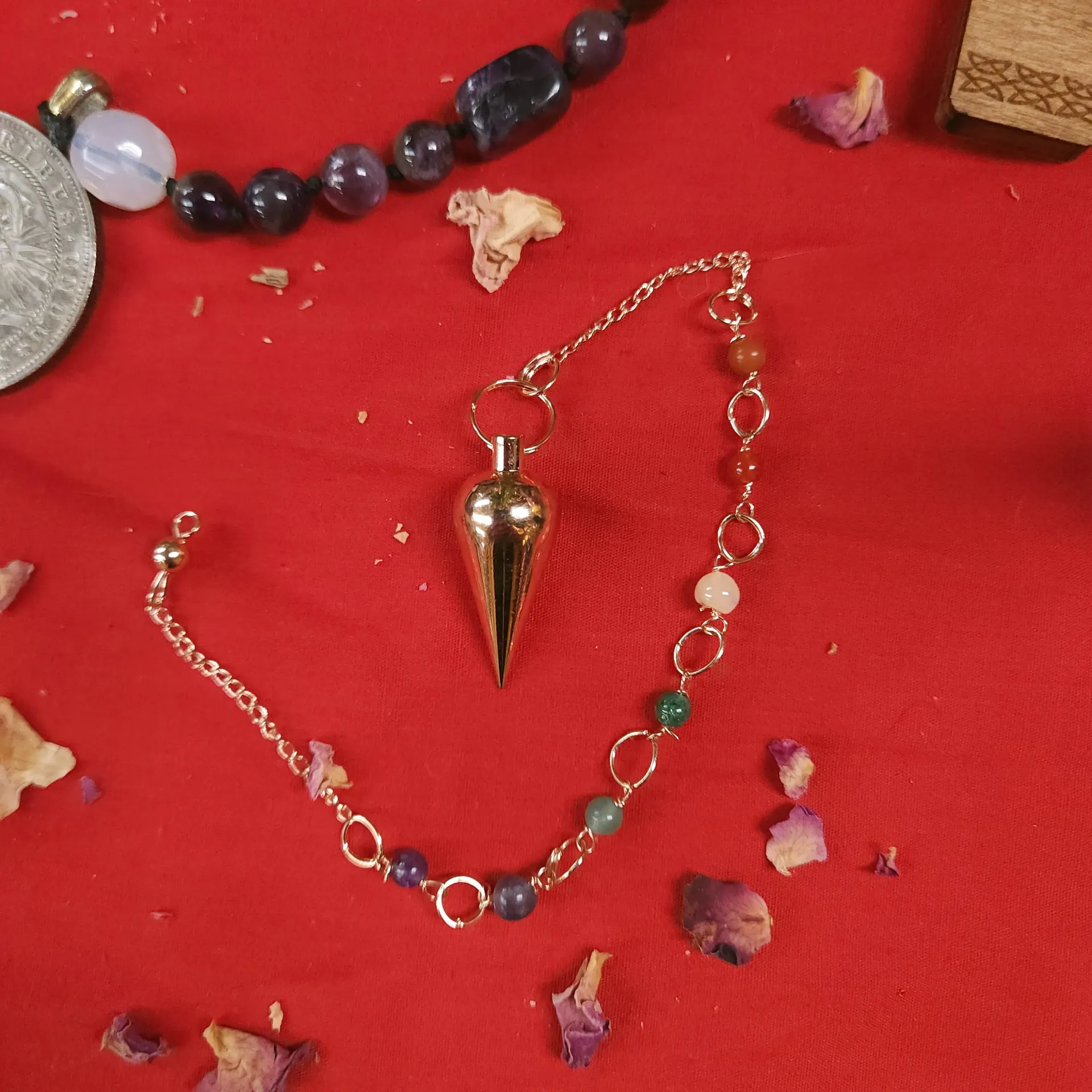 Slender Copper Pendulum w/ Chakra Beads