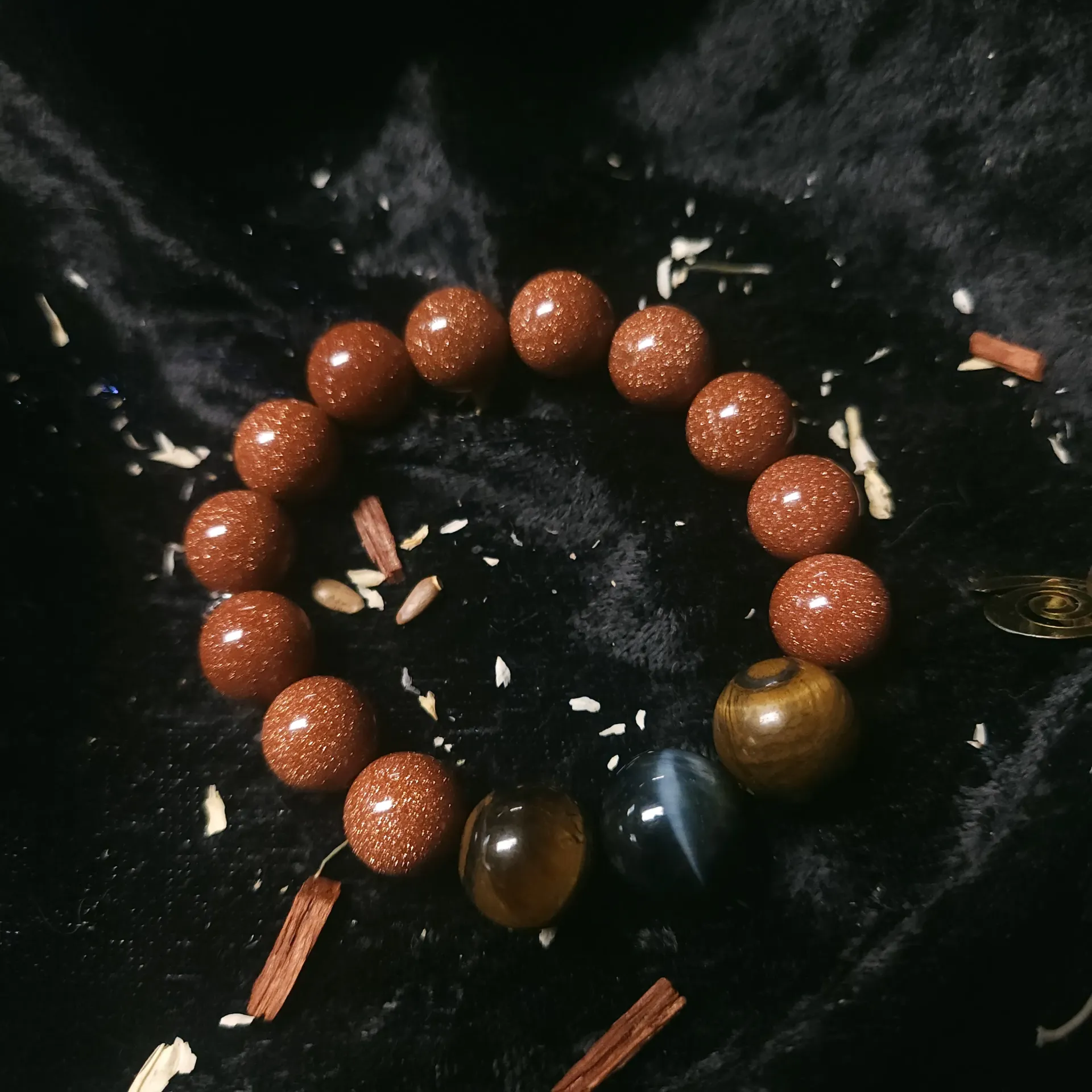 [15968] Goldstone & Blue Tiger's Eye Bracelet (small)