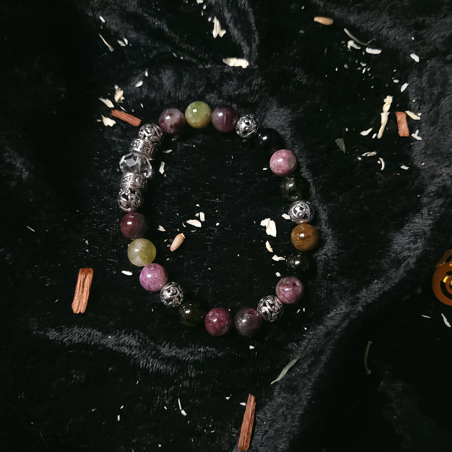 [15979] Watermelon Tourmaline & Quartz Bracelet
