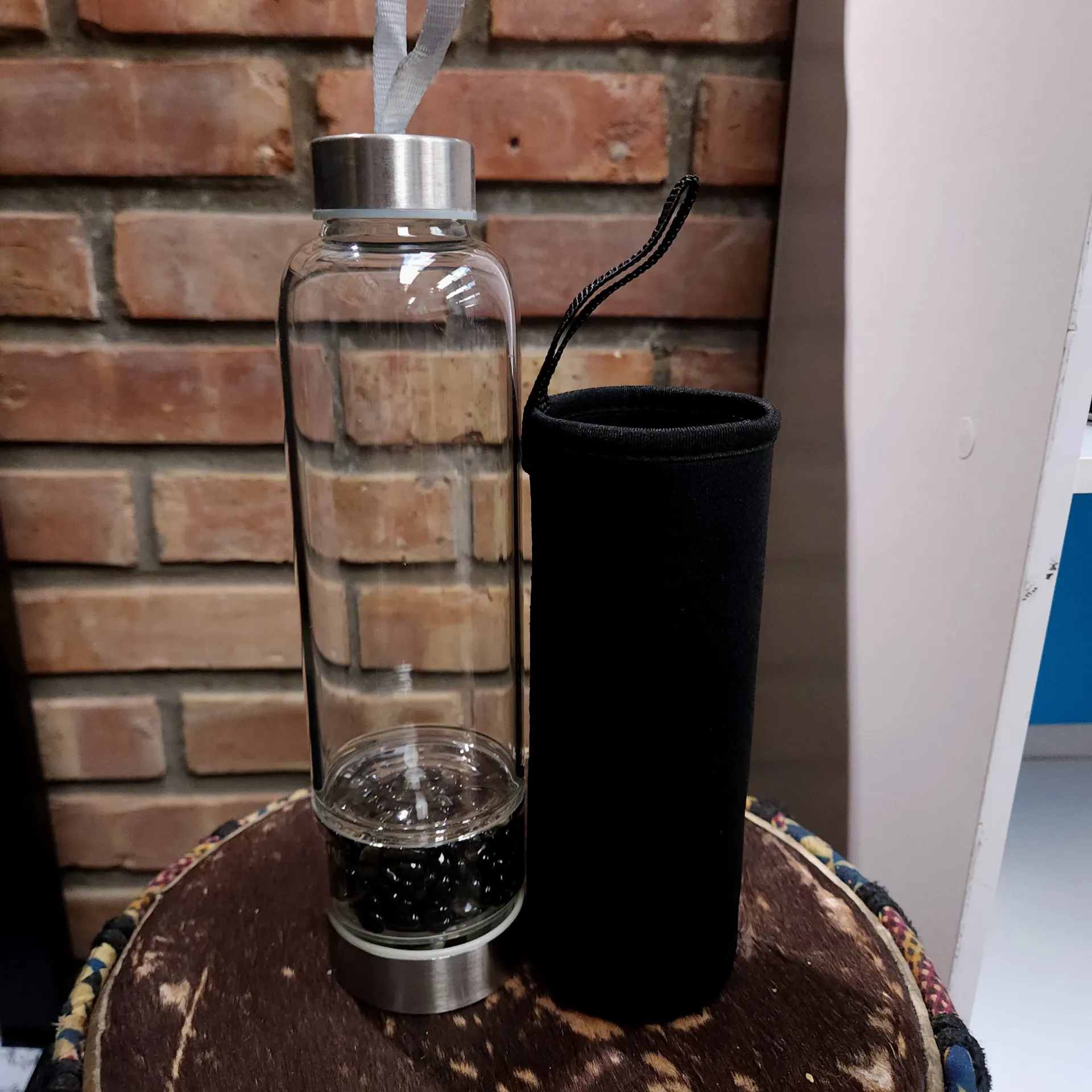 [10238] Gold Sheen Obsidian Crystal Chip Water Bottle
