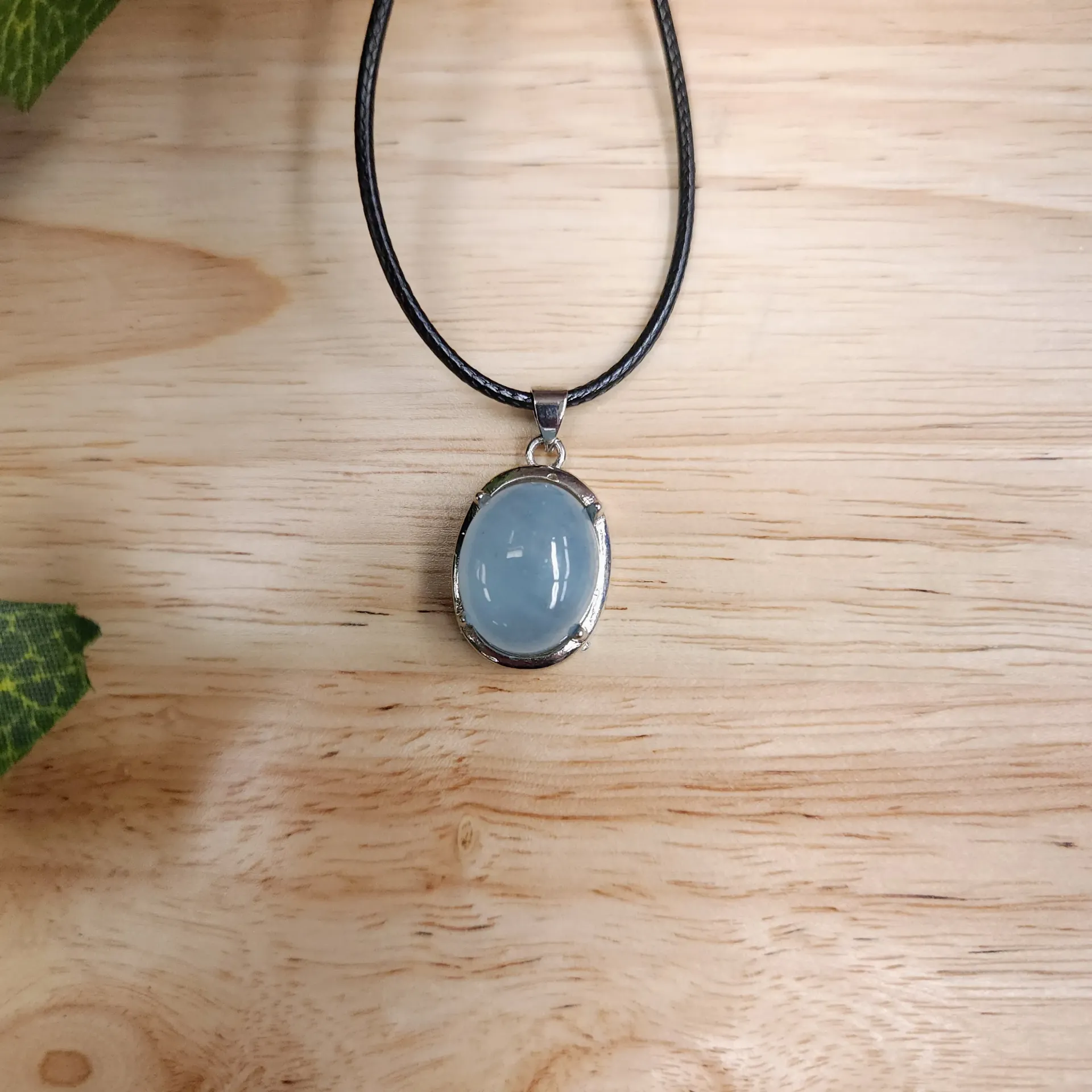 [10248] Aquamarine Cabochon Pendant Necklace