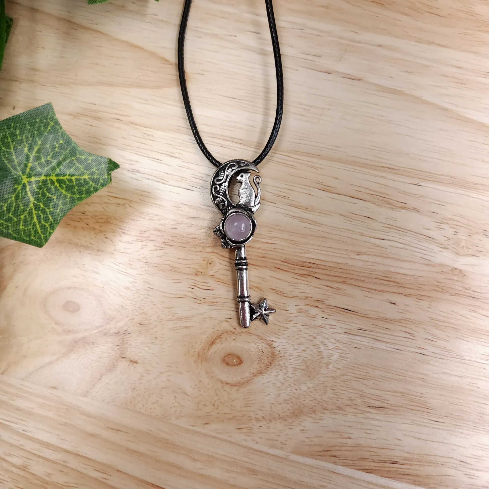 Cat & Moon Key Pendant Necklace