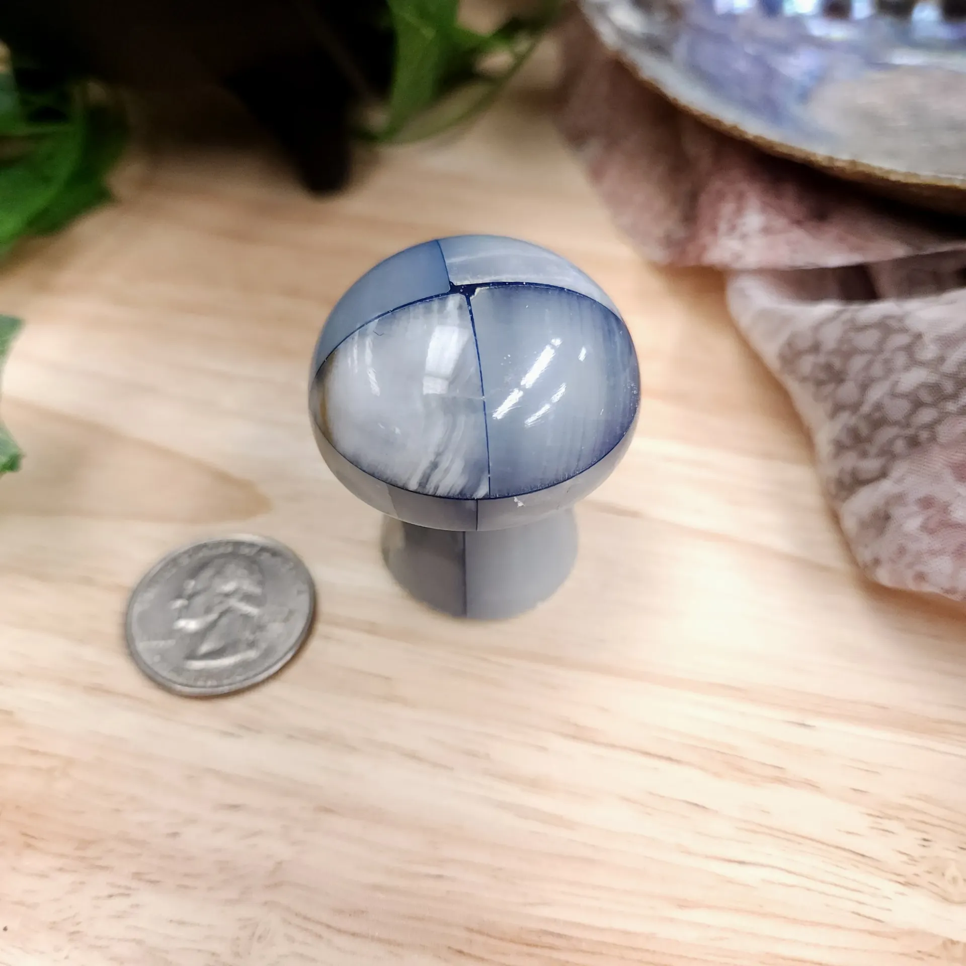 [10277] Dyed Stone Mosaic Mushroom (1.75") — Blue