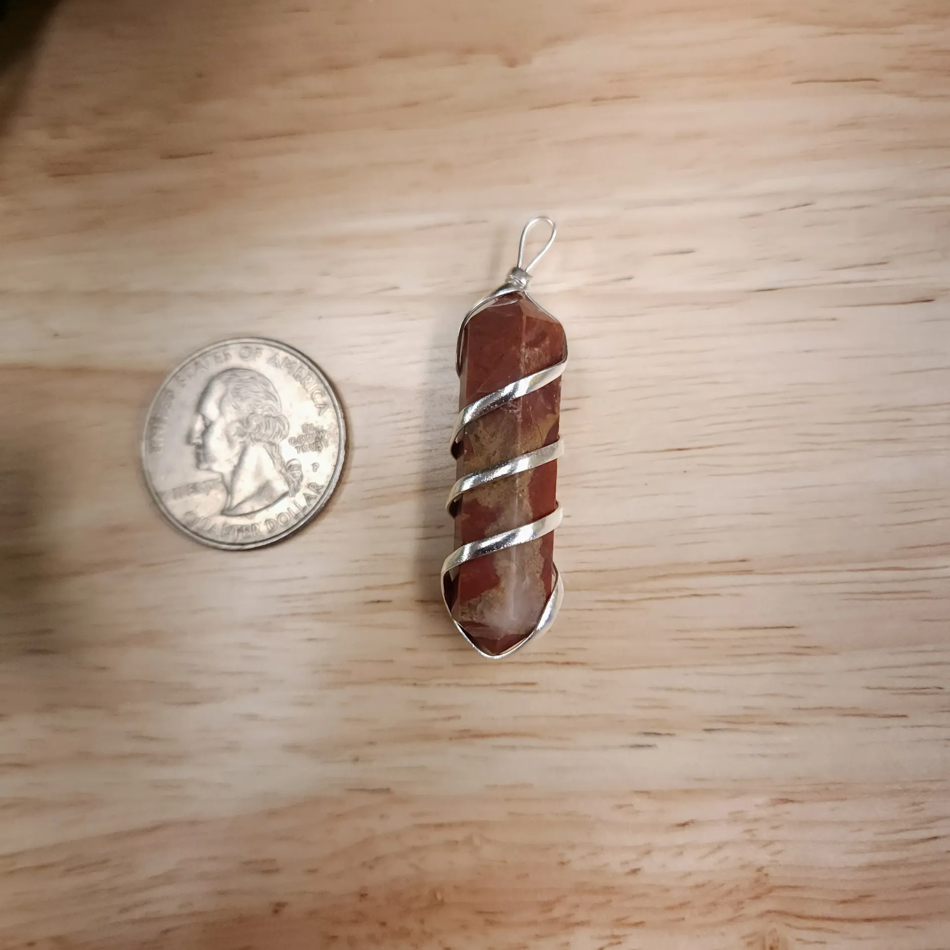 Brecciated Jasper Double-Point Pendant, Wire-Wrapped
