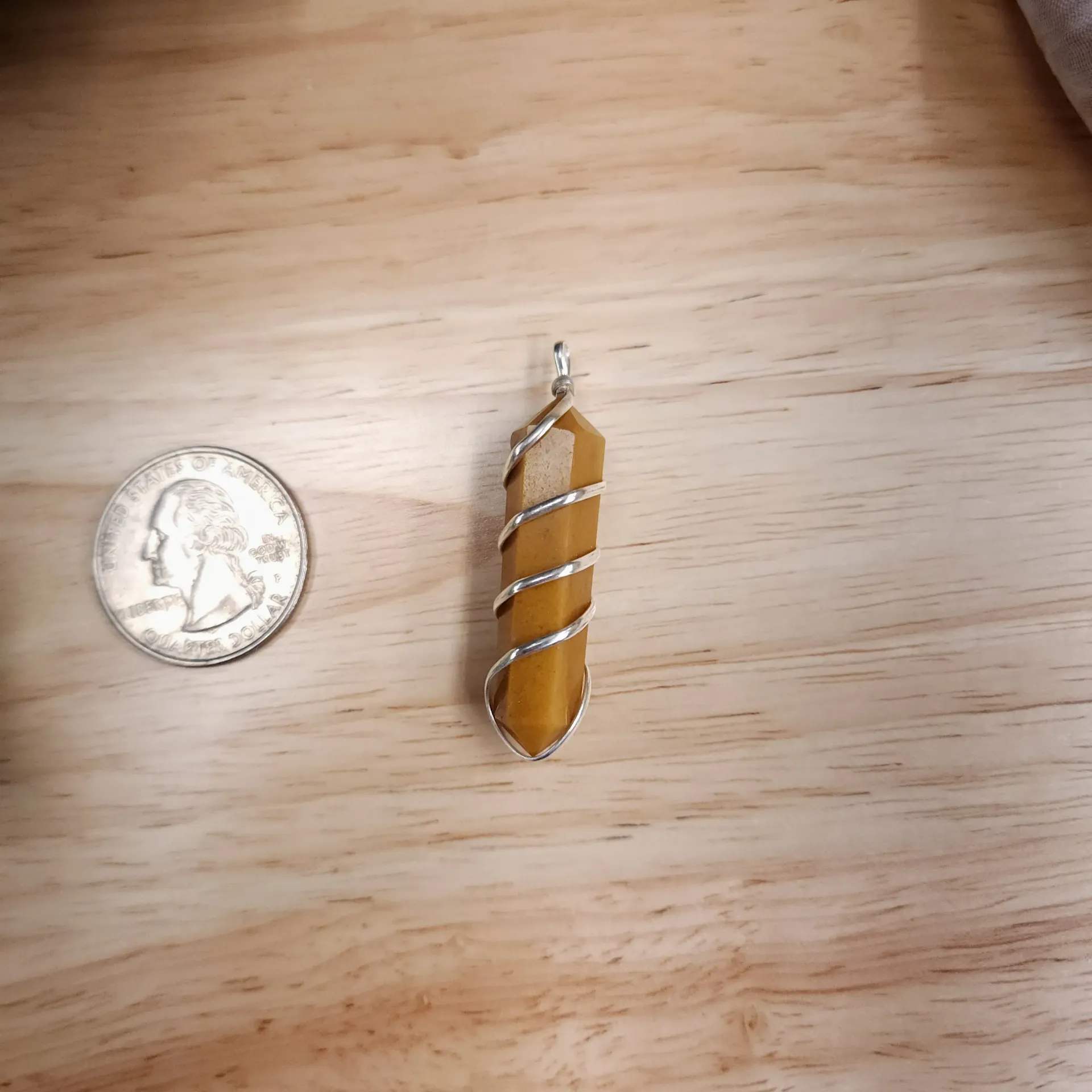 Yellow Jasper Double-Point Pendant, Wire-Wrapped