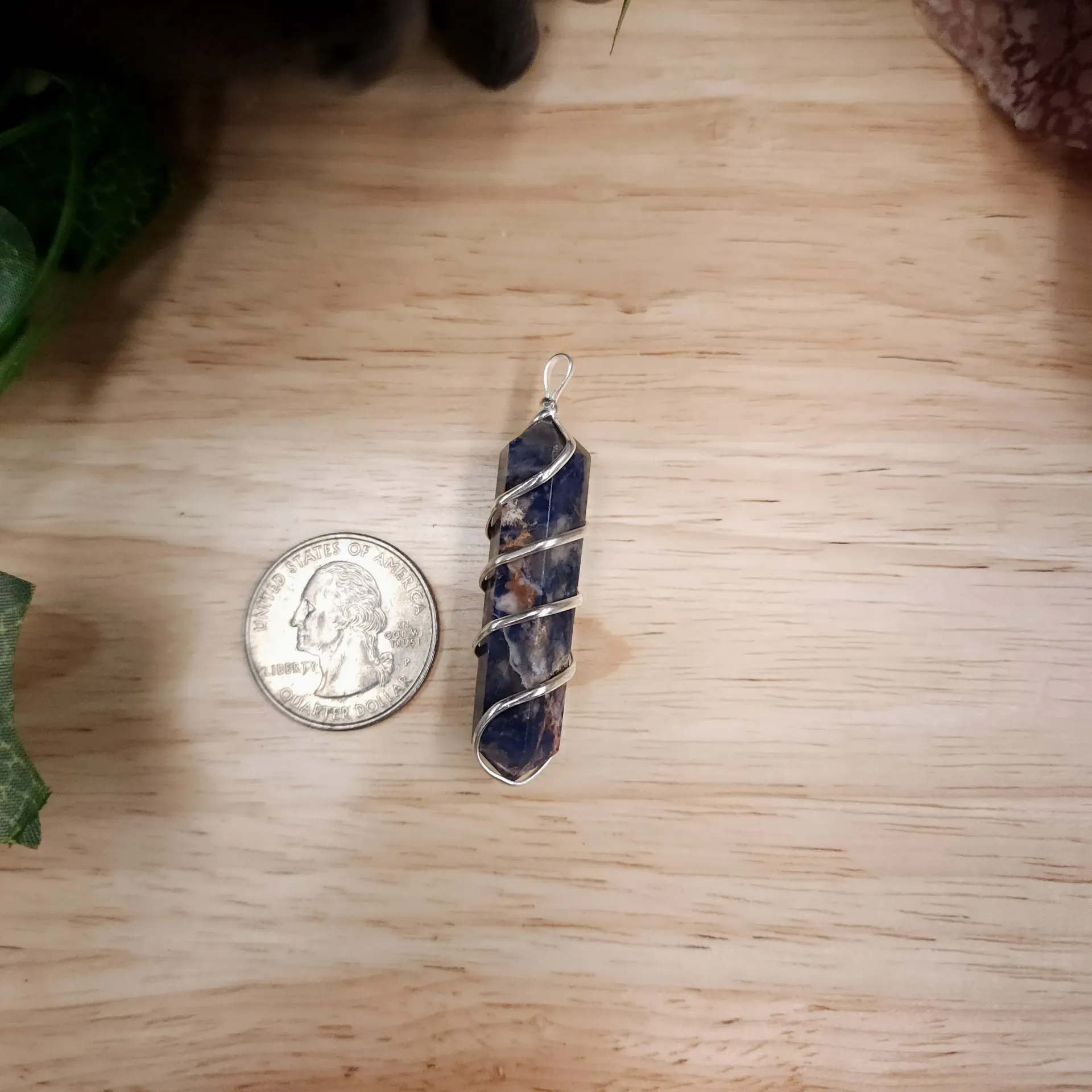 [102940] Sodalite Double-Point Pendant, Wire-Wrapped