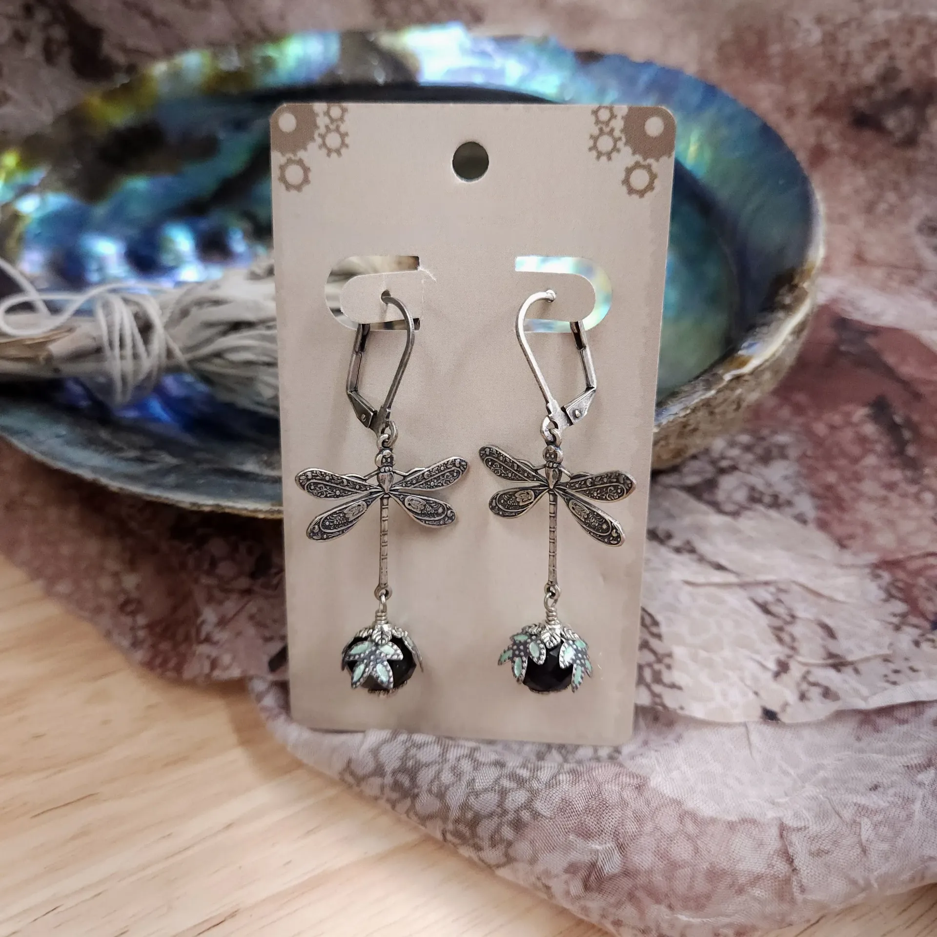 [10323] NoMonet Dragonfly Daze Earrings (Silver/Black)
