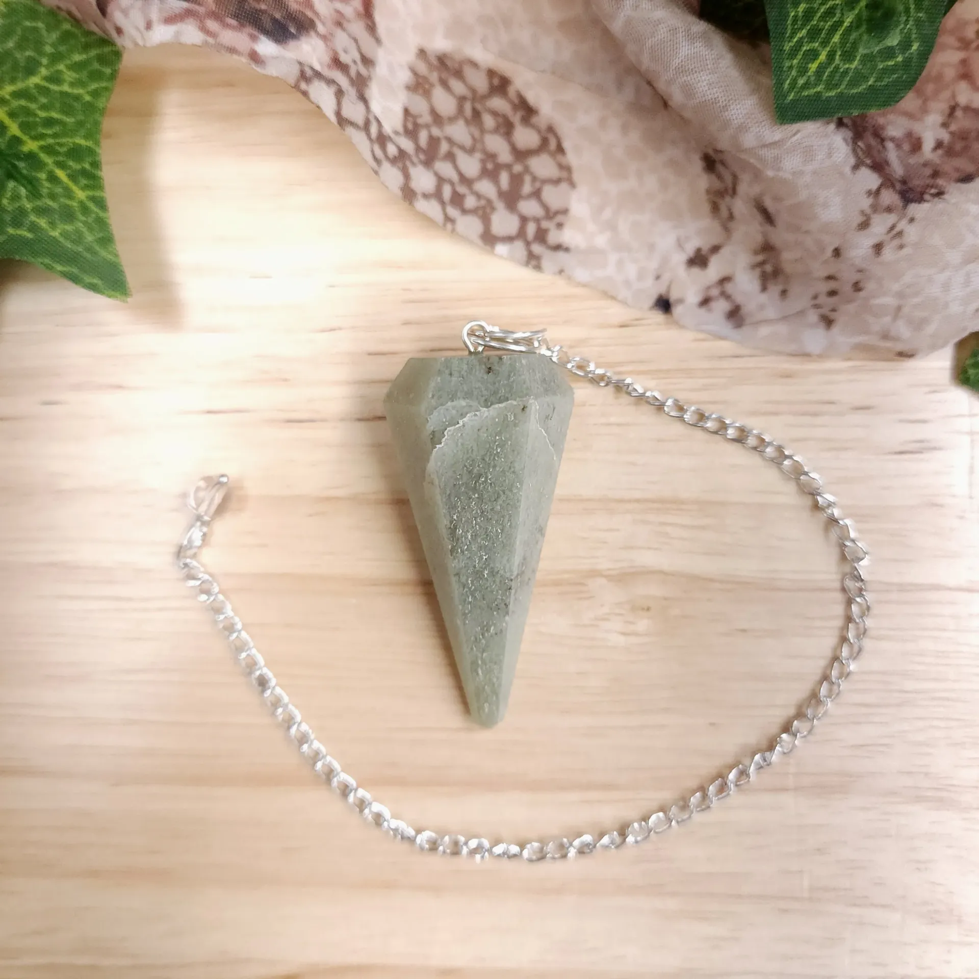 Green Aventurine Faceted Point Pendulum – 1.75" Point, 7" Chain