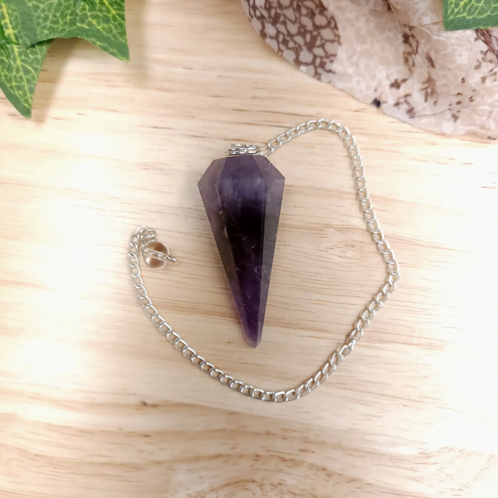 Amethyst Faceted Point Pendulum – 1.75" Point, 7" Chain