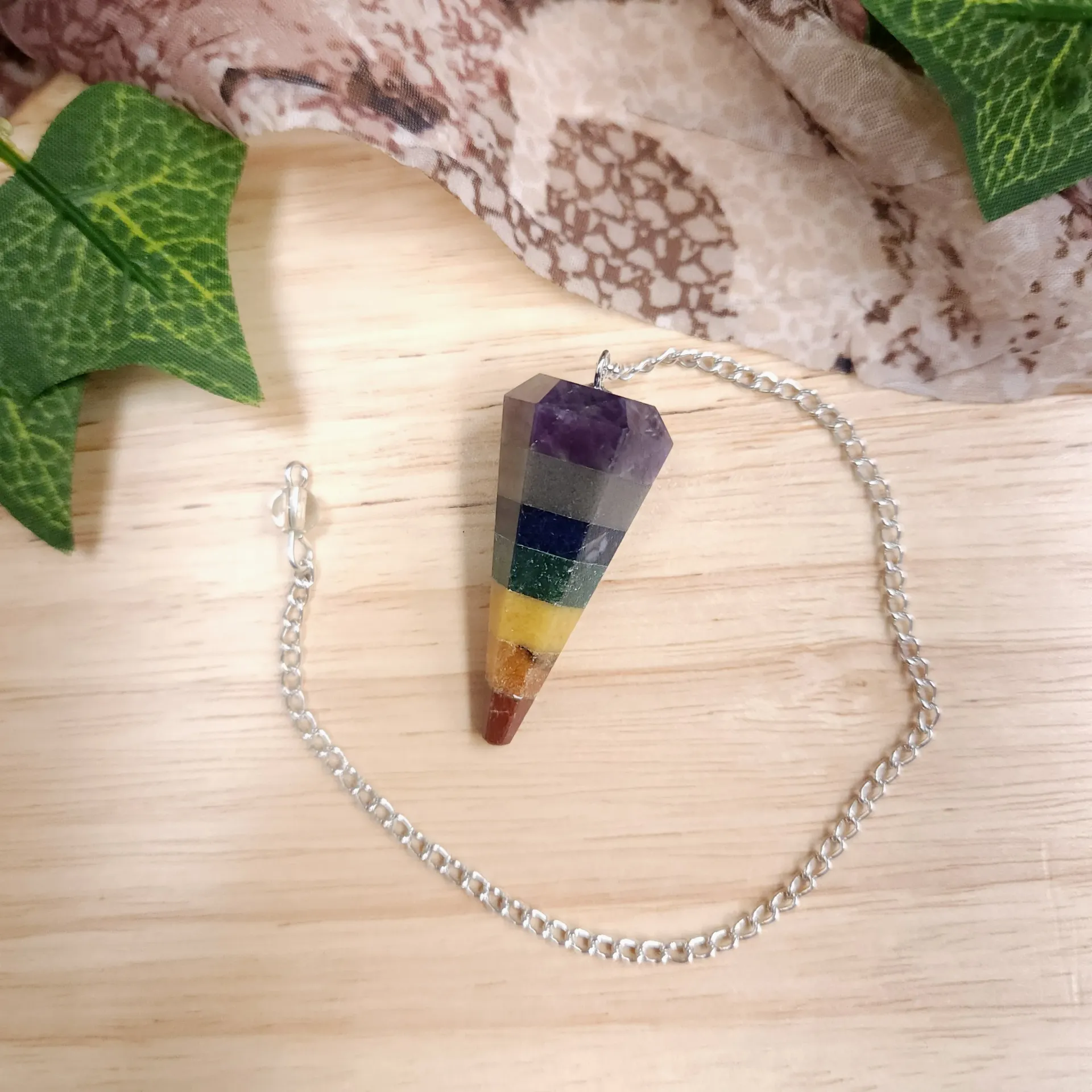 7 Chakra Faceted Point Pendulum – 1.75" Point, 7" Chain