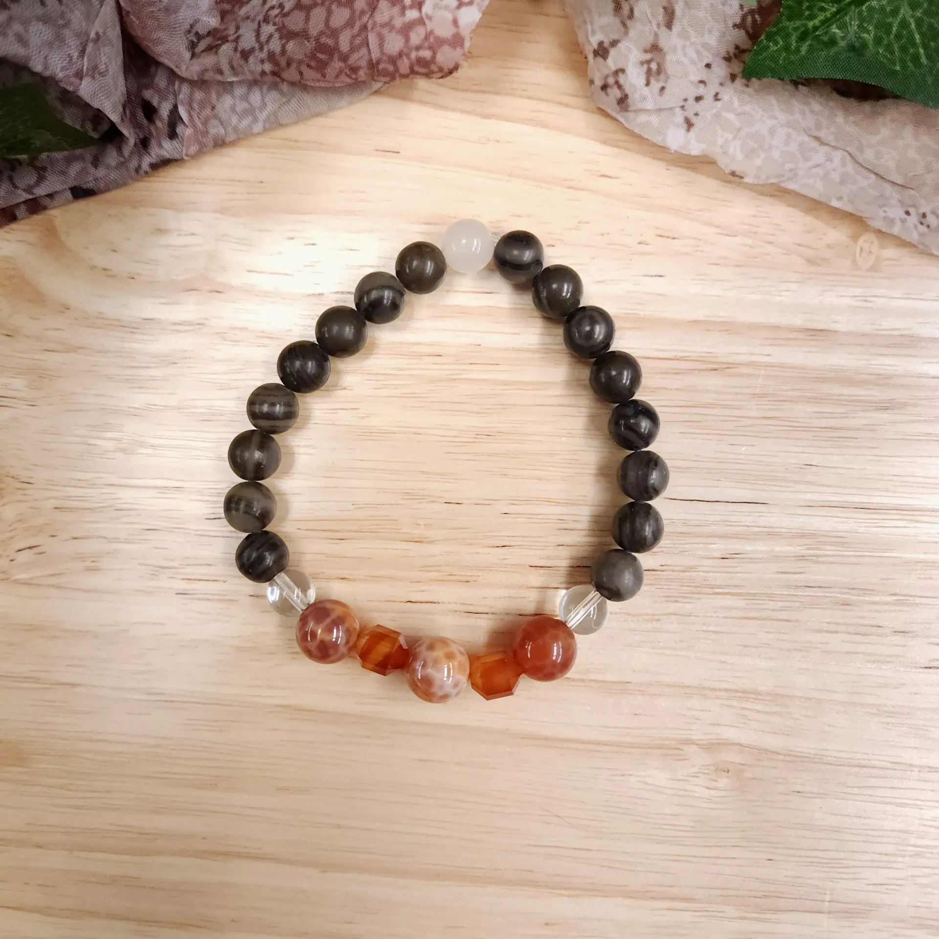 [10374] Cappuccino Jasper, Carnelian & Quartz Bracelet