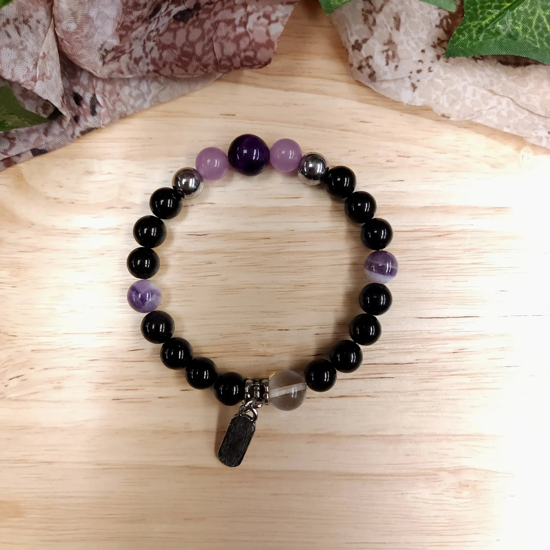 [103760] Rainbow Obsidian & Amethyst Charm Bracelet