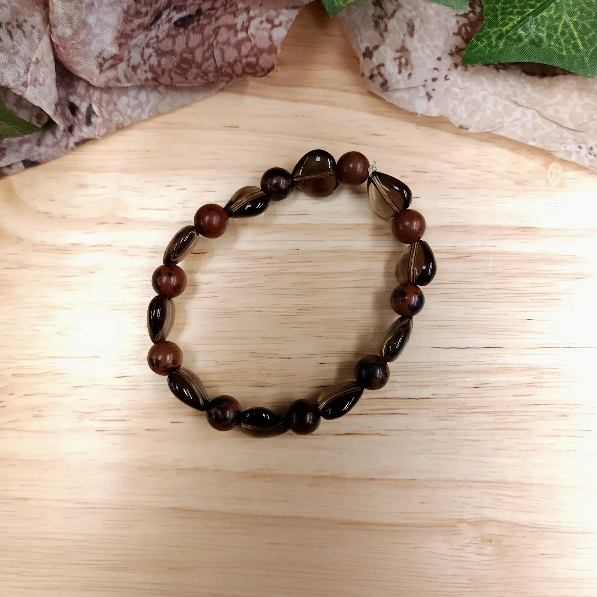 [10378] Smoky Quartz & Mahogany Obsidian Stretch Bracelet