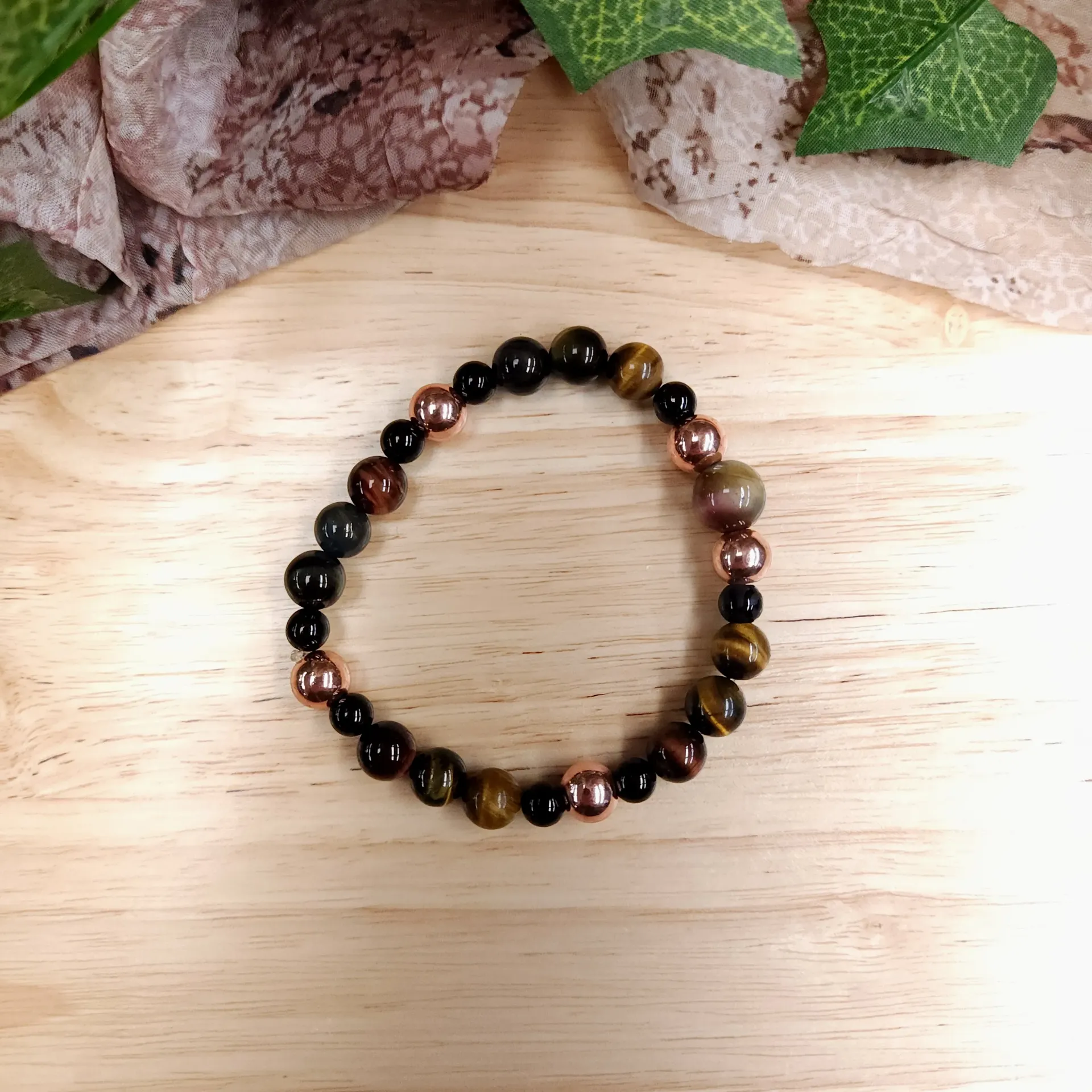 [10379] Multi Tiger's Eye & Rose Gold Hematite Bracelet