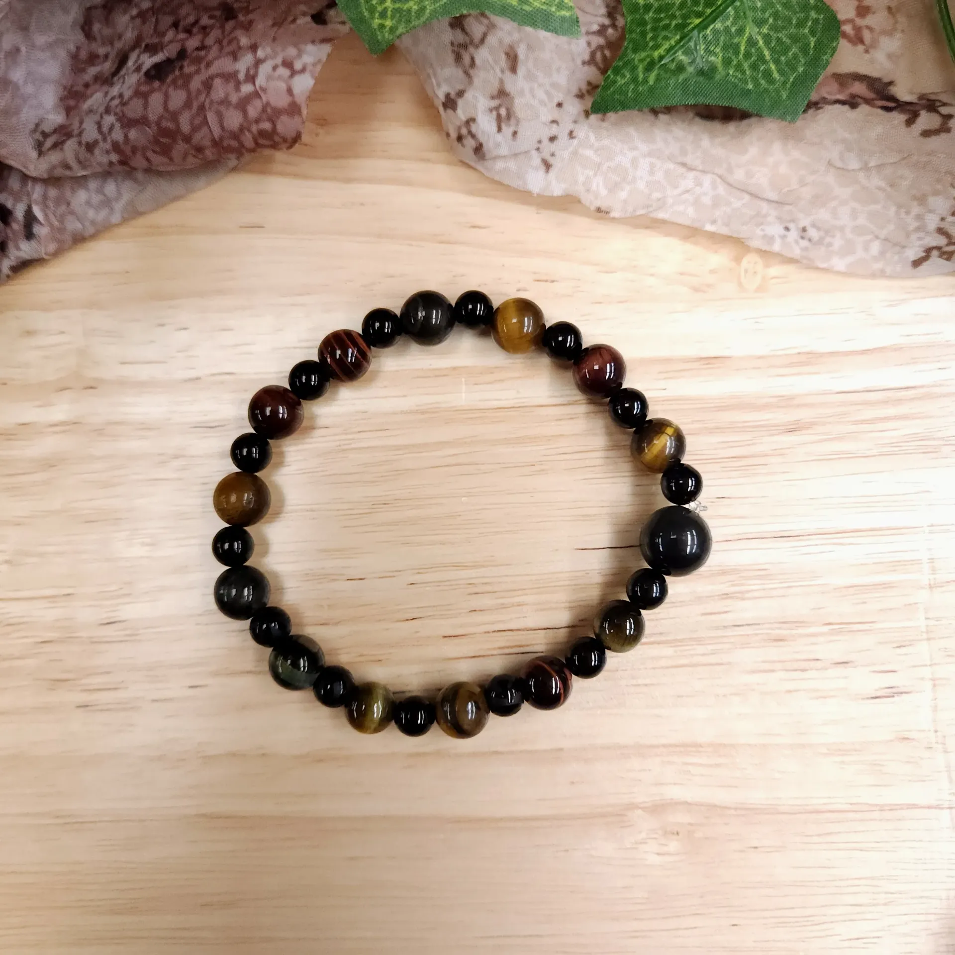 [10380] Tiger's Eye & Black Tourmaline Bracelet