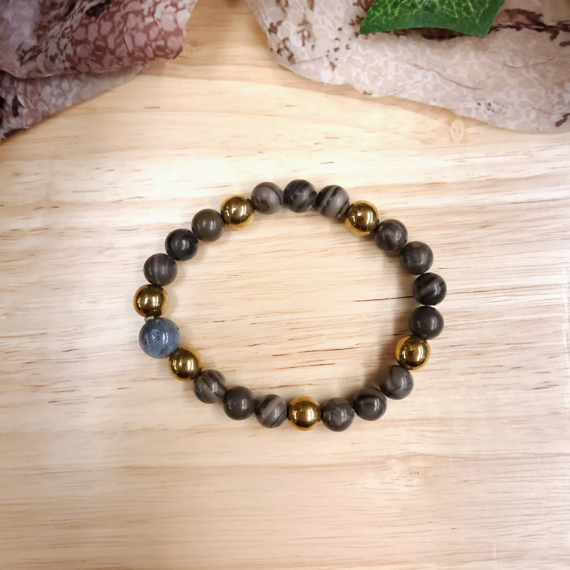 [10381] Cappuccino Jasper & Pyrite Bracelet