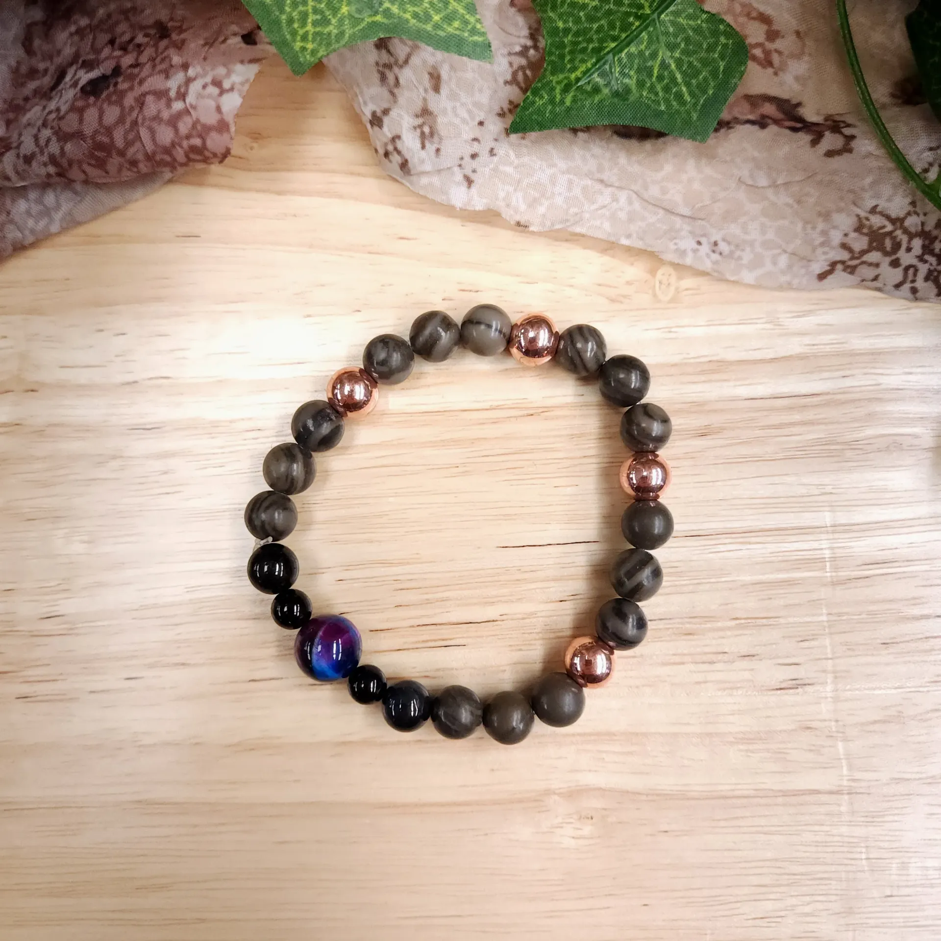 [103820] Cappuccino Jasper & Rose Gold Hematite Bracelet