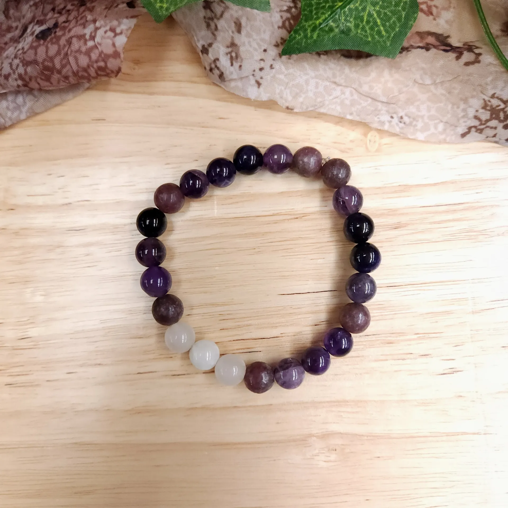 [10383] Lepidolite, Amethyst & Selenite Bracelet