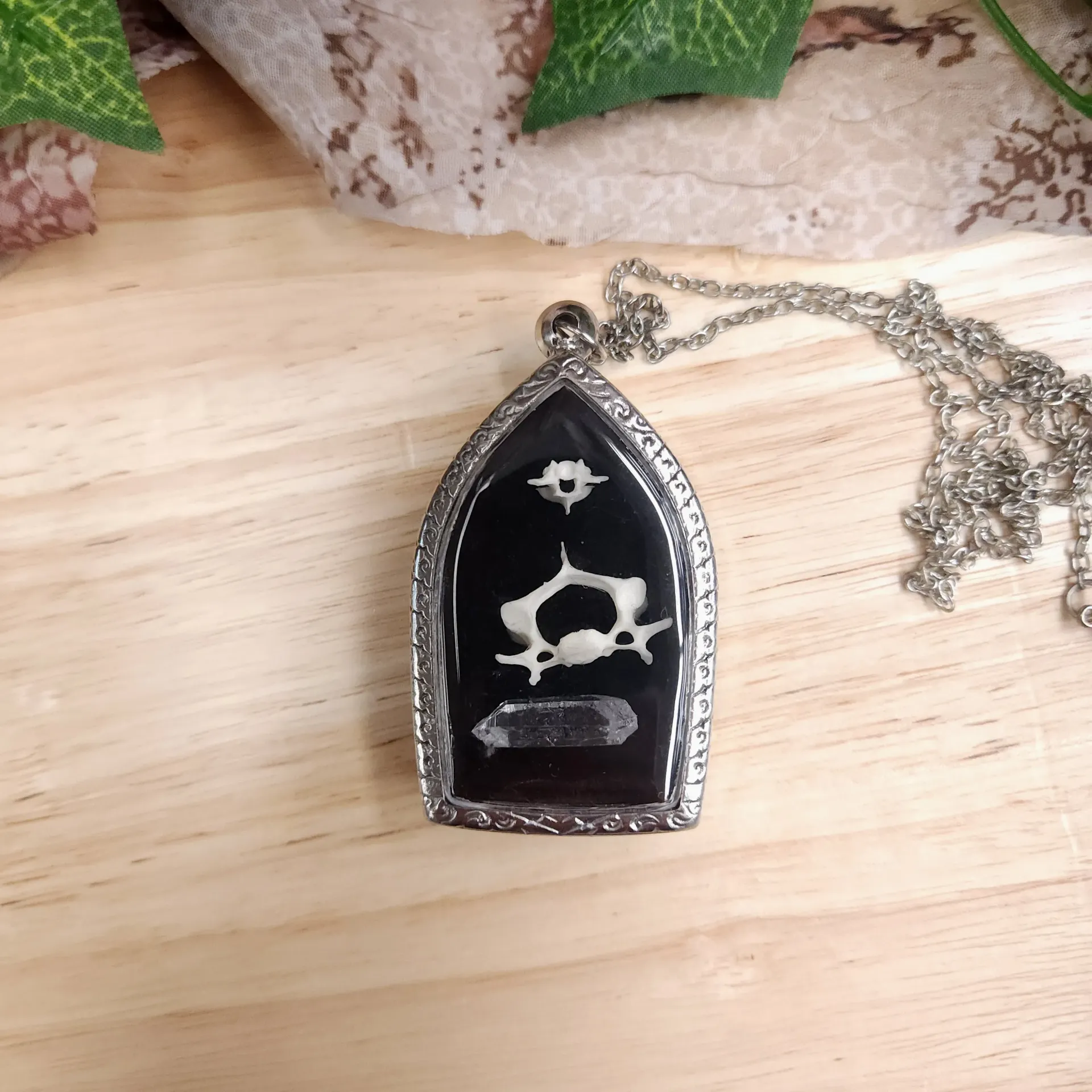 Bone and Quartz Shrine Pendant