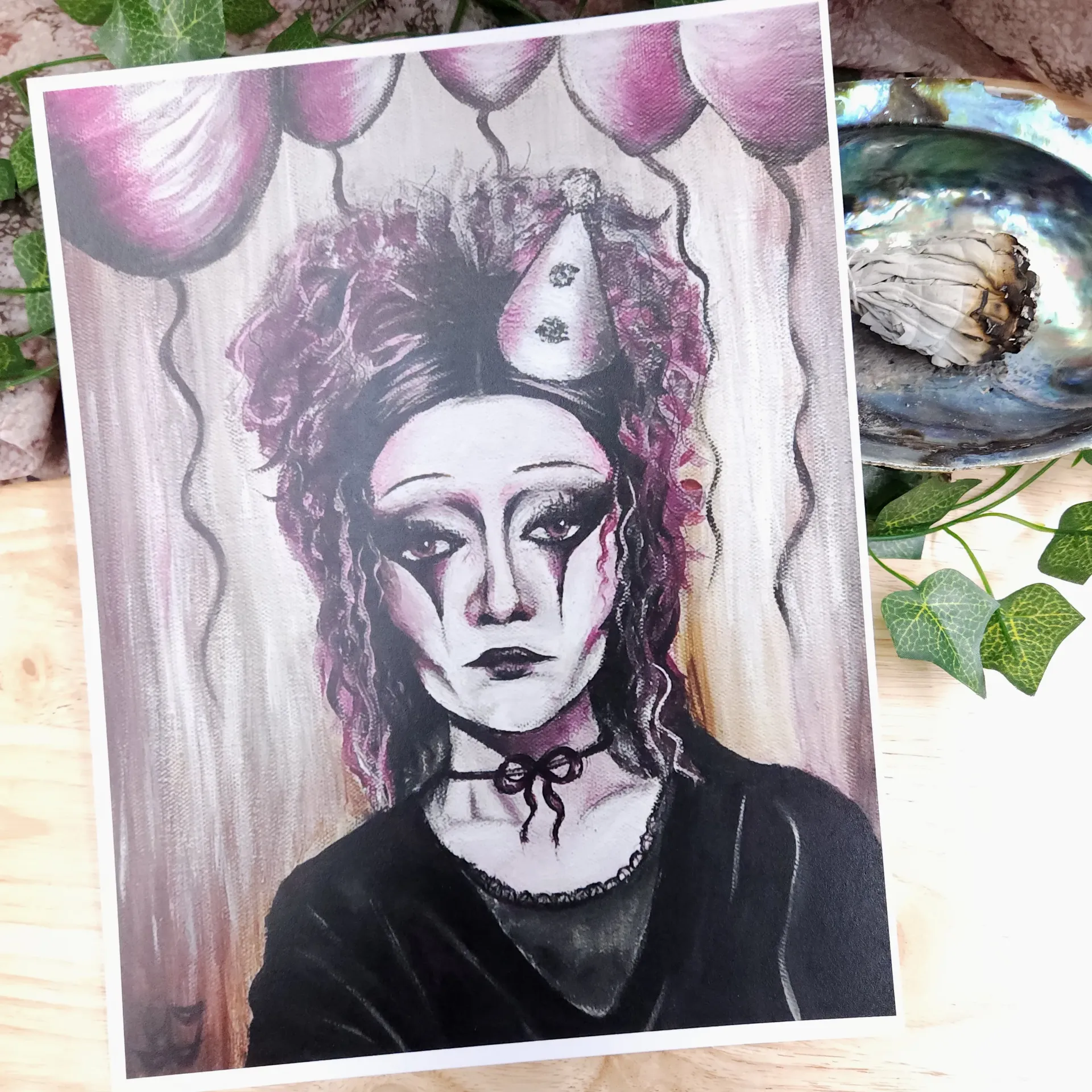 Clown Girl Art Print 8.5x11 Pink
