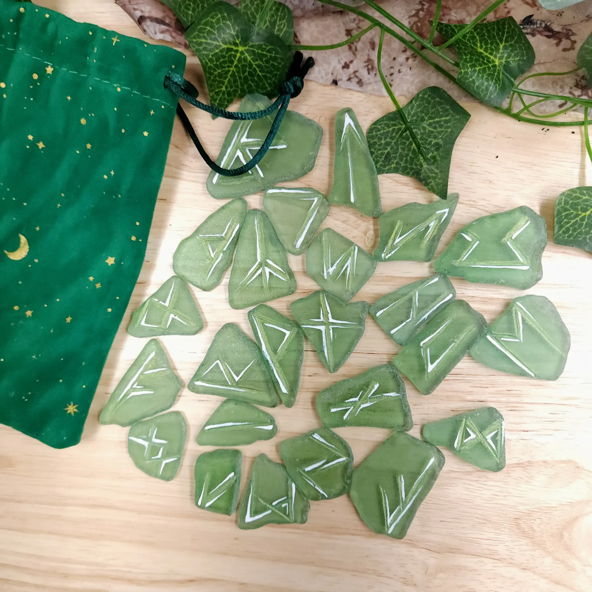 Carved Sea Glass Rune Set