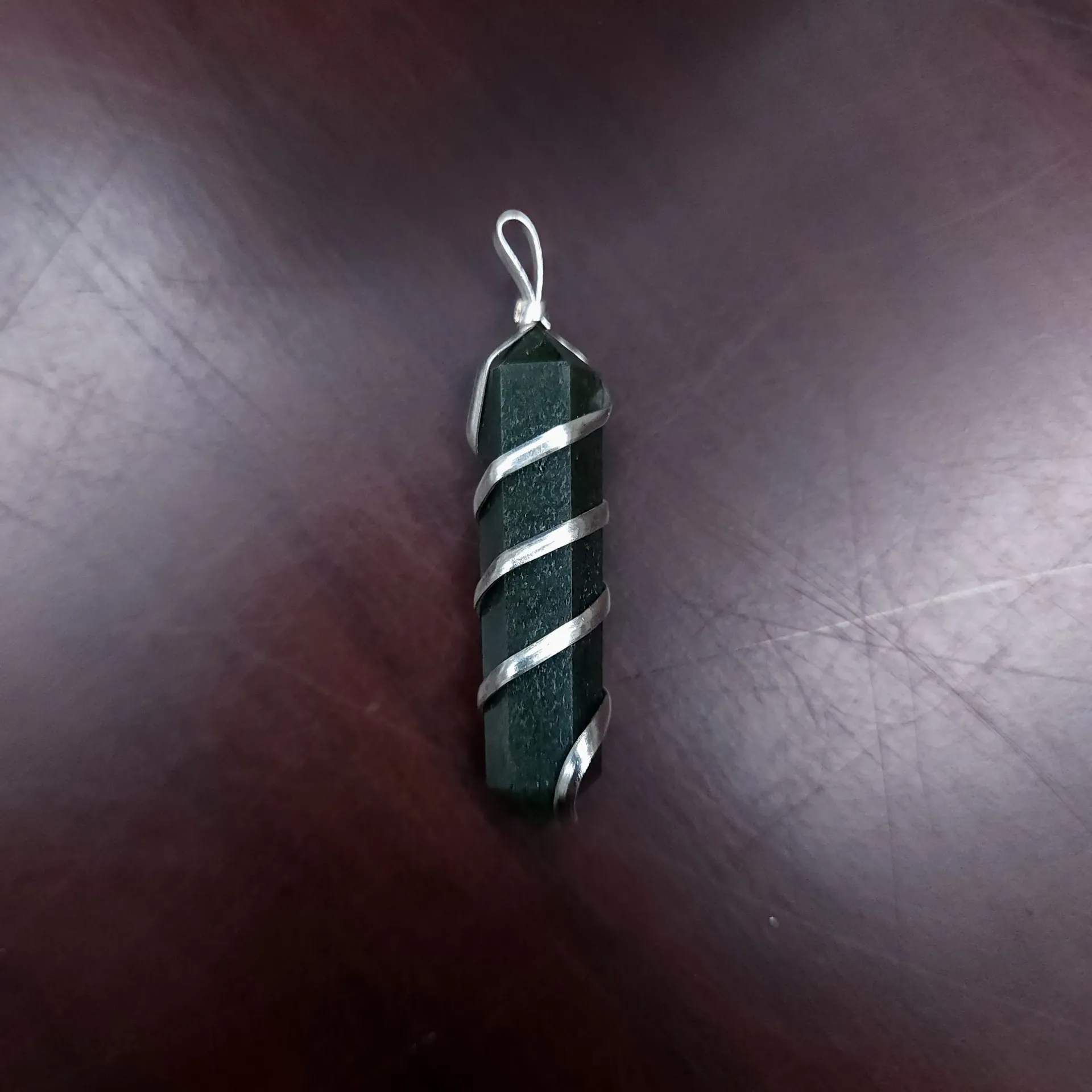 Nephrite Jade Double-Point Pendant, Wire-Wrapped