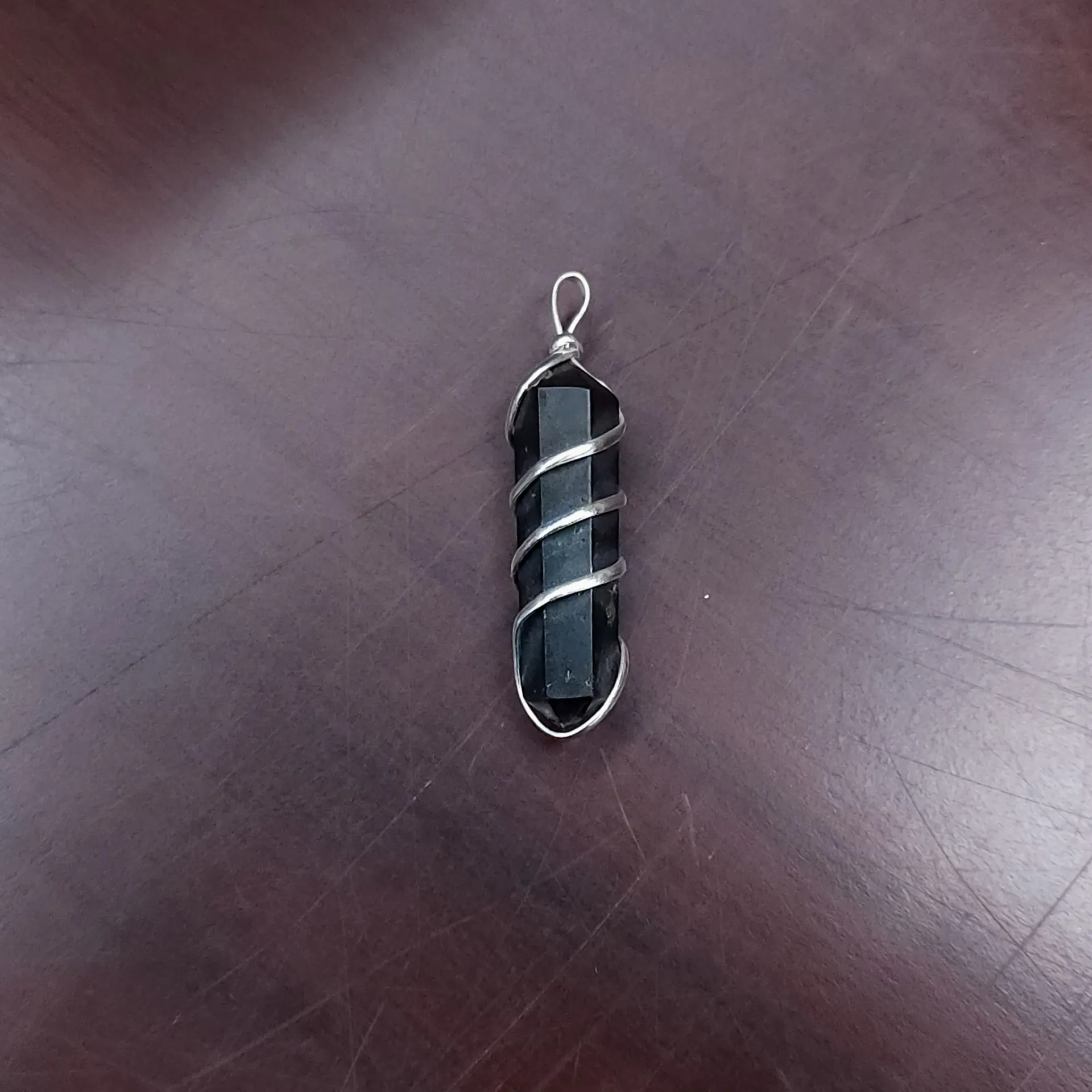 Hematite Double-Point Pendant, Wire-Wrapped