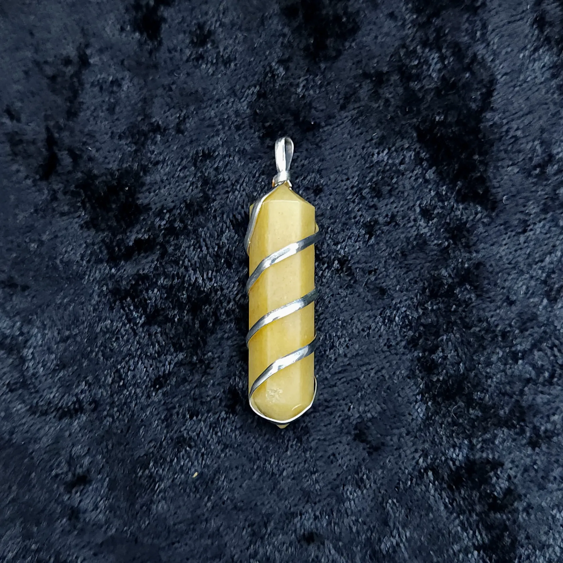 Yellow Jade Double-Point Pendant, Wire-Wrapped