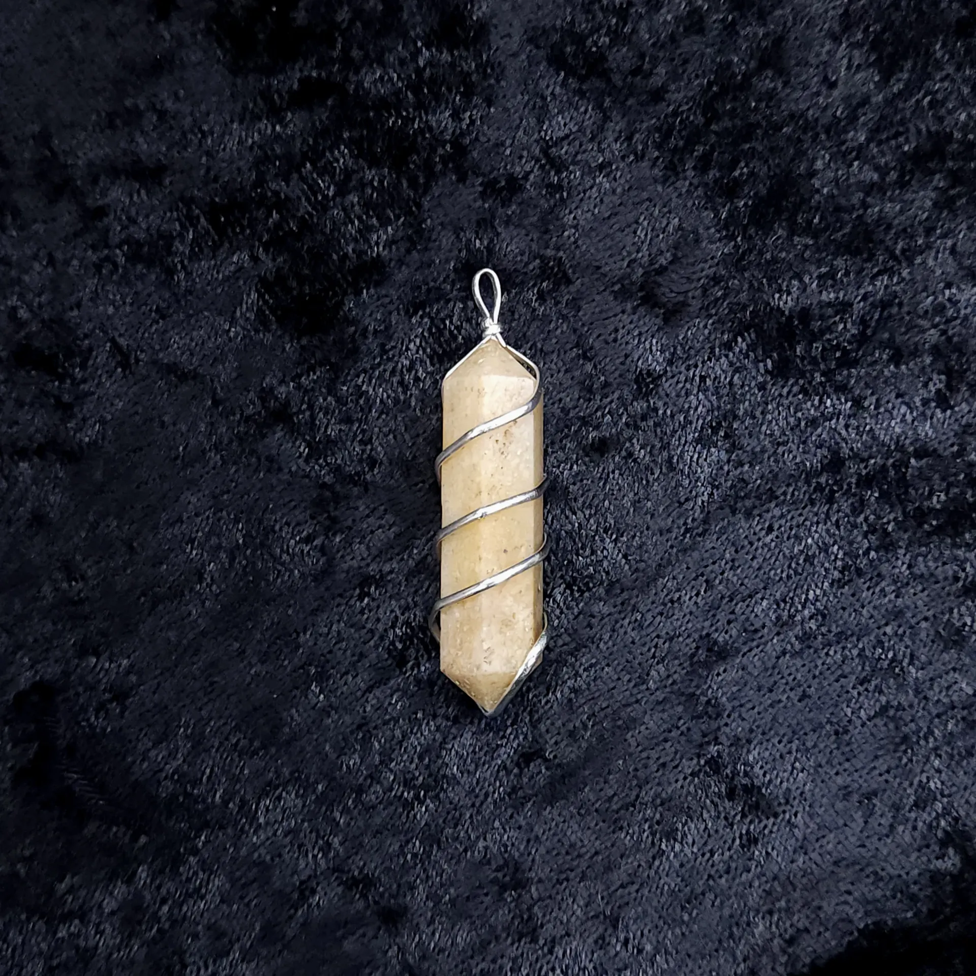 Yellow Quartzite Double-Point Pendant, Wire-Wrapped