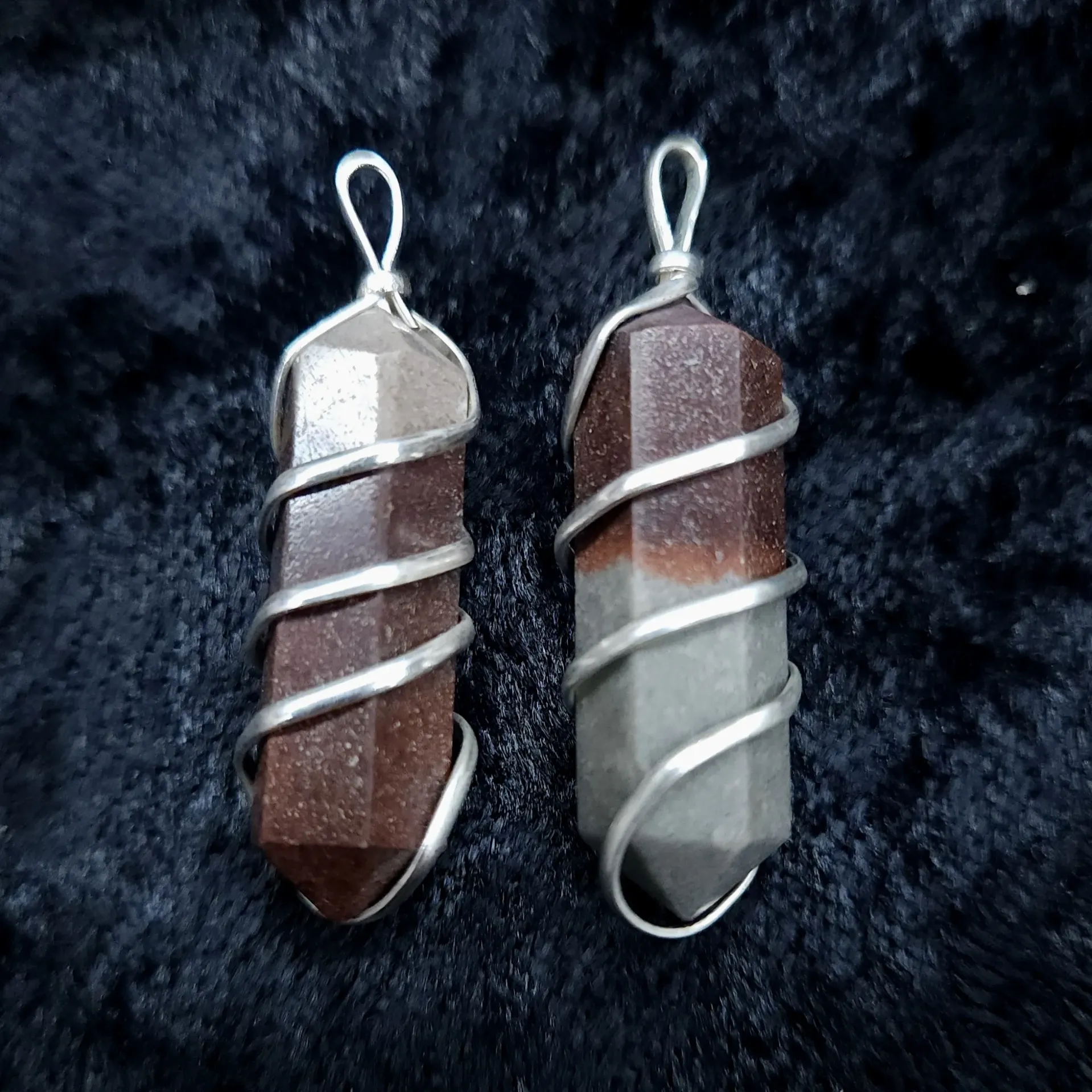 Polychrome Jasper Double-Point Pendant, Wire-Wrapped