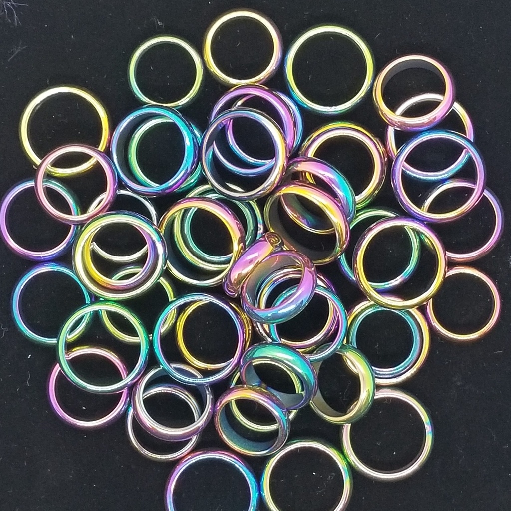 Rounded Rainbow Hematite Rings