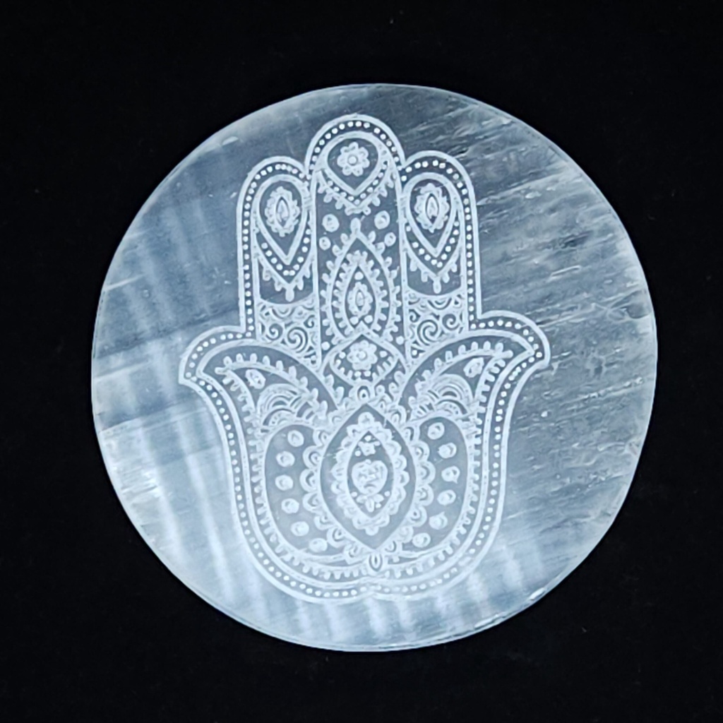 [1609203603] Hamsa Selenite Plate