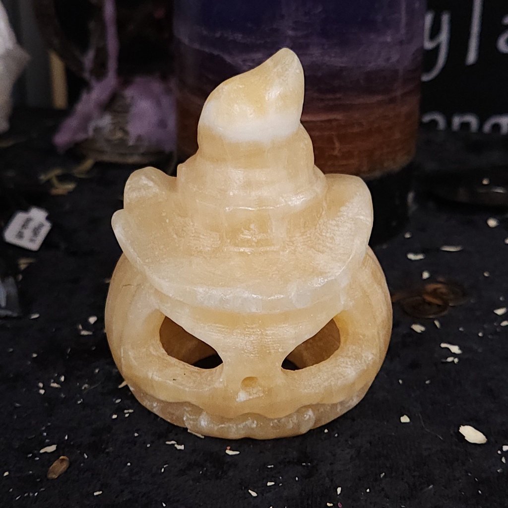 [12215] Orange Calcite Jack-o'-Lantern with Witch Hat
