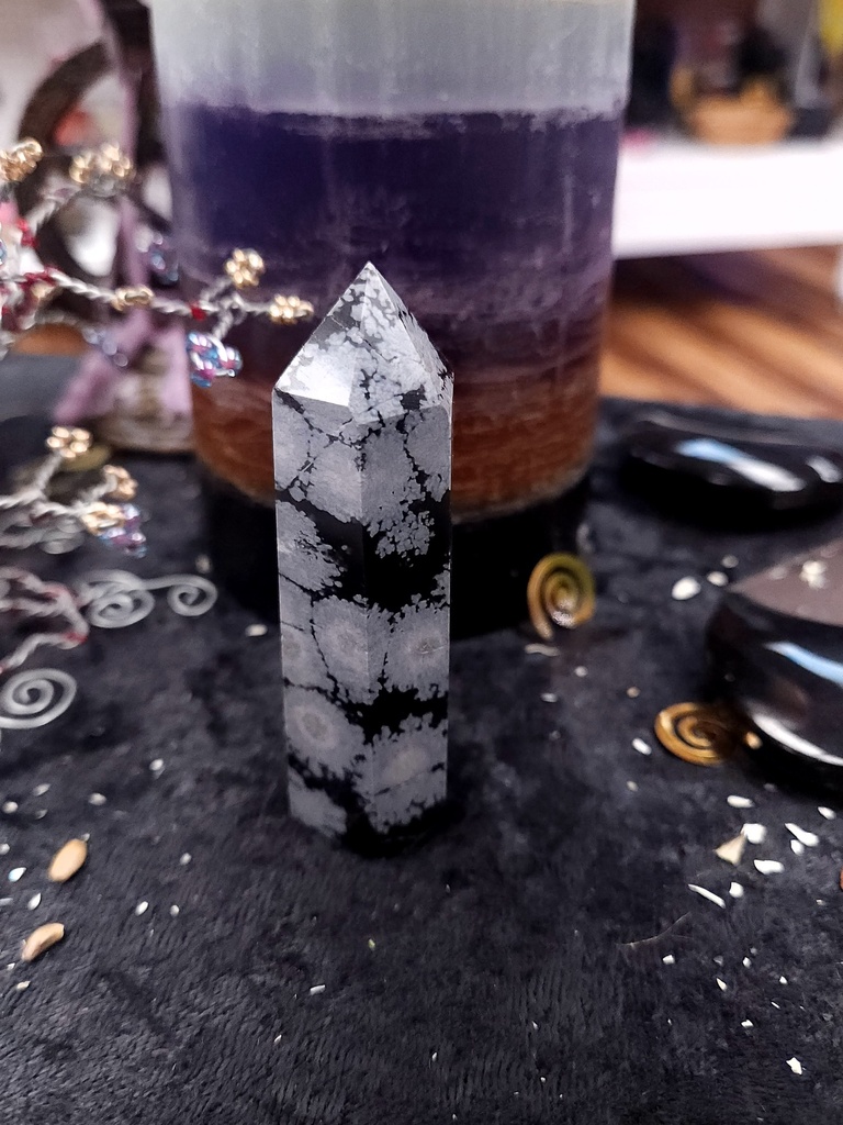 [12377] Snowflake Obsidian Crystal Tower 77mm